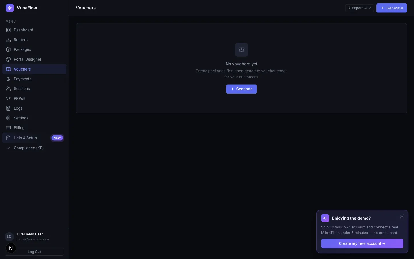 Vouchers page
